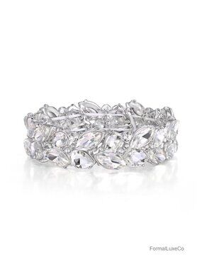 Marquise Rhinestone Stretch Bracelet Bridal Wedding Jewelry Crystal Art Deco